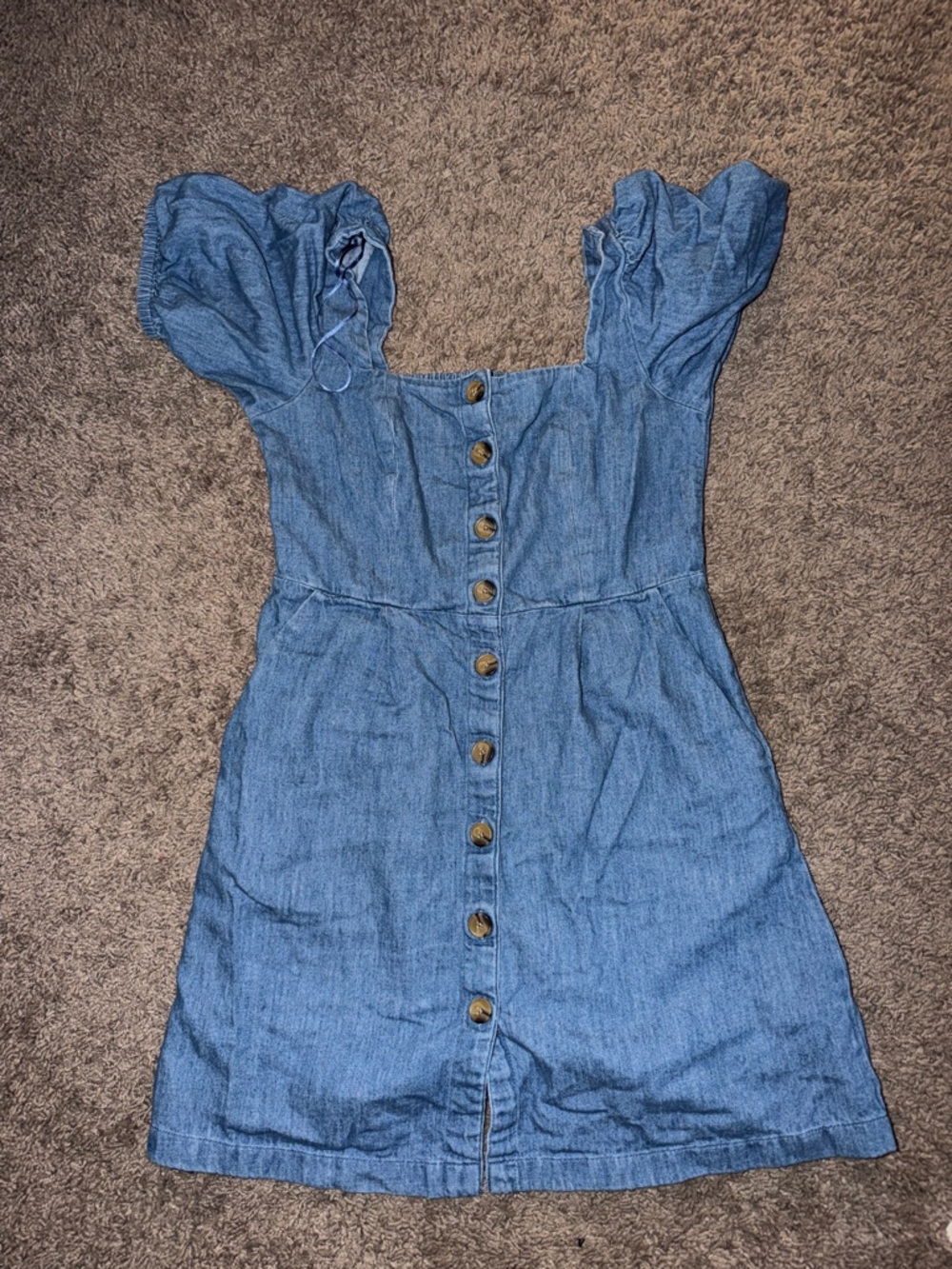 Old navy blue Denim like Button-Front Puff Sleeve Dress - Picture 3 of 5